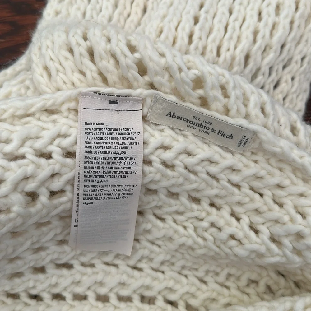 Abercrombie & Fitch Wool Blend Crochet Pompom Scarf